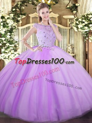 Pretty Bateau Sleeveless Zipper Quince Ball Gowns Lavender Tulle