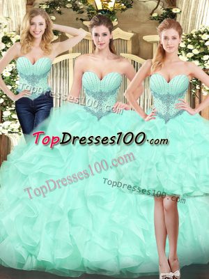 Wonderful Apple Green Lace Up Sweetheart Ruffles Sweet 16 Dress Organza Sleeveless