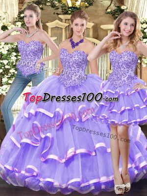 Most Popular Lavender Sweetheart Neckline Appliques and Ruffled Layers Quinceanera Dresses Sleeveless Zipper