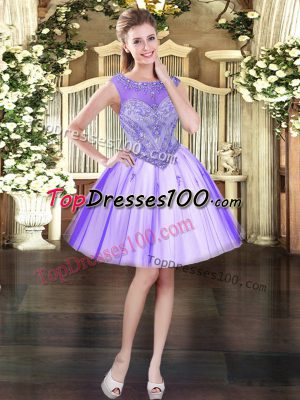 Deluxe Mini Length Lavender Scoop Sleeveless Lace Up
