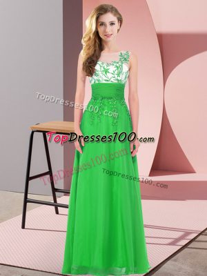 Pretty Sleeveless Floor Length Appliques Backless Quinceanera Dama Dress with Green