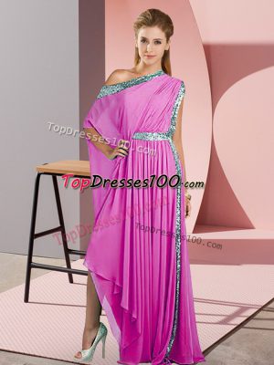 Custom Design Sleeveless Asymmetrical Sequins Side Zipper Prom Dress with Lilac