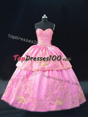 Sexy Rose Pink Lace Up 15 Quinceanera Dress Embroidery Sleeveless Floor Length
