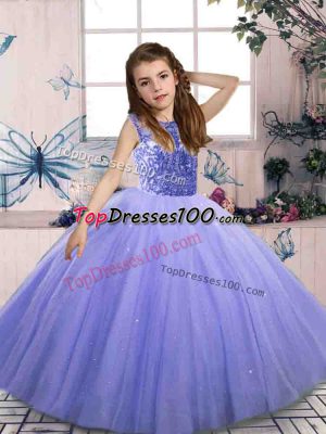 Lavender Sleeveless Beading Floor Length Kids Pageant Dress