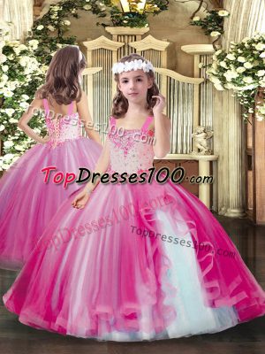 Floor Length Ball Gowns Sleeveless Hot Pink Custom Made Pageant Dress Lace Up
