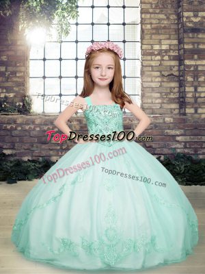 Elegant Beading Little Girls Pageant Dress Apple Green Lace Up Sleeveless Floor Length