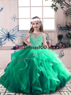 Excellent Scoop Sleeveless Lace Up Little Girl Pageant Dress Green Tulle
