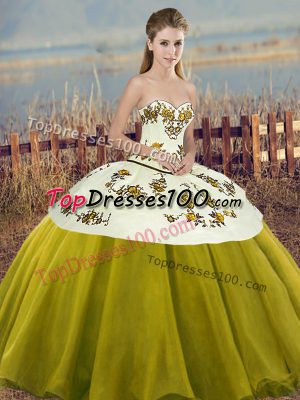 Nice Floor Length Olive Green Ball Gown Prom Dress Sweetheart Sleeveless Lace Up