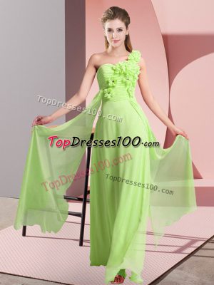 Glamorous Yellow Green Quinceanera Dama Dress Wedding Party with Hand Made Flower One Shoulder Sleeveless Lace Up