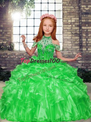 New Arrival High-neck Neckline Beading Child Pageant Dress Sleeveless Lace Up