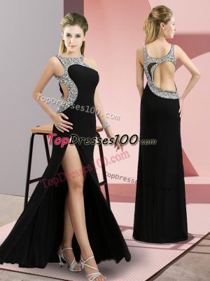 Floor Length Backless Dress for Prom Black for Prom and Party with Beading