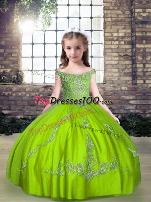 Custom Design Sleeveless Lace Up Floor Length Beading Kids Pageant Dress
