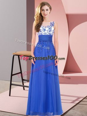 Royal Blue Backless Scoop Appliques Quinceanera Court of Honor Dress Chiffon Sleeveless