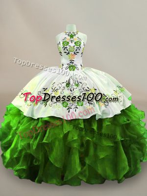Top Selling Green Organza Lace Up Quinceanera Gown Sleeveless Floor Length Embroidery