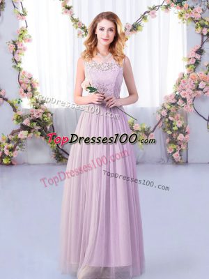 On Sale Lavender Side Zipper Quinceanera Dama Dress Lace and Belt Sleeveless Floor Length
