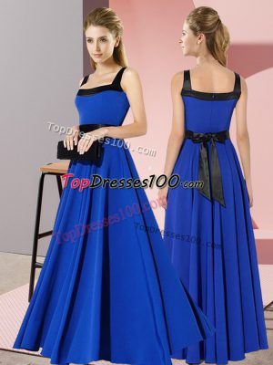 Empire Dama Dress Royal Blue Square Chiffon Sleeveless Floor Length Zipper