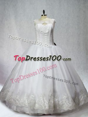Attractive Sleeveless Organza Floor Length Lace Up Quinceanera Dress in White with Beading and Appliques