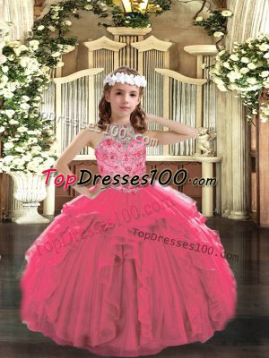 Tulle Sleeveless Floor Length Kids Formal Wear and Beading and Ruffles
