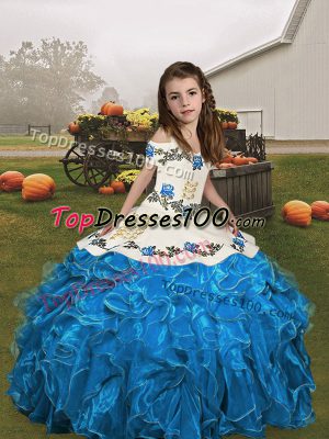 Superior Floor Length Blue and Baby Blue Kids Formal Wear Straps Sleeveless Lace Up
