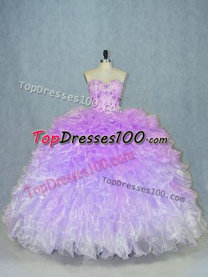 Beading and Ruffles Ball Gown Prom Dress Multi-color Lace Up Sleeveless Floor Length