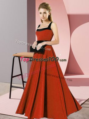Clearance Square Sleeveless Dama Dress for Quinceanera Floor Length Belt Rust Red Chiffon