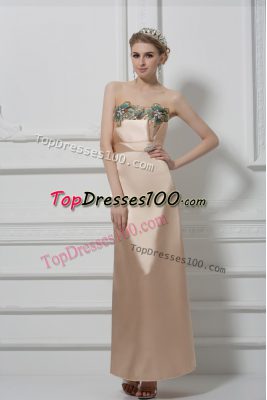 Sweetheart Sleeveless Prom Dresses Floor Length Lace and Appliques Champagne Satin