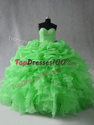 Ball Gowns Beading and Ruffles and Pick Ups Sweet 16 Dresses Lace Up Organza Sleeveless Floor Length