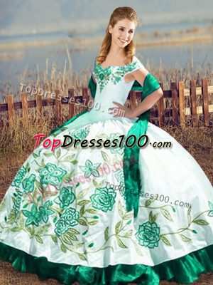 New Arrival Green Sleeveless Embroidery and Ruffles Floor Length Sweet 16 Dresses