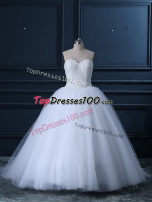 Lace Up Wedding Gowns White for Wedding Party with Beading Brush Train