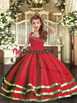 Fashionable Ruffled Layers and Ruching Pageant Dress for Teens Red Lace Up Sleeveless Floor Length