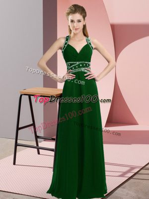 Glorious Floor Length Backless Prom Party Dress Dark Green for Prom and Party with Beading