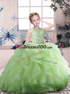 Zipper Pageant Gowns For Girls Beading and Ruffles Sleeveless Floor Length