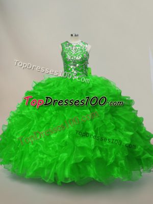 Elegant Organza Scoop Sleeveless Lace Up Ruffles and Sequins Quinceanera Gown in