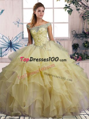 Colorful Sleeveless Beading and Ruffles Lace Up Quinceanera Gowns