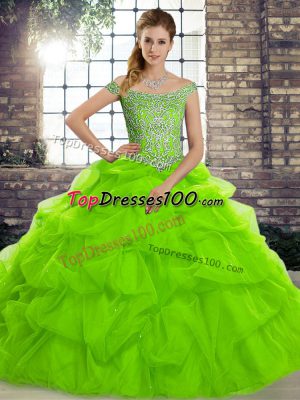 New Arrival Sweet 16 Dresses Military Ball and Sweet 16 and Quinceanera with Beading and Pick Ups Off The Shoulder Sleeveless Brush Train Lace Up