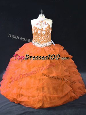 Modern Orange Backless Sweet 16 Quinceanera Dress Pick Ups Sleeveless Floor Length
