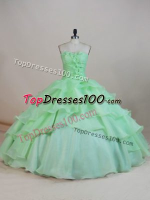 Amazing Sleeveless Lace Up Floor Length Ruffled Layers and Ruching and Hand Made Flower Sweet 16 Dress