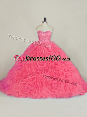 Stunning Red Halter Top Lace Up Beading and Ruffles Quinceanera Gown Court Train Sleeveless