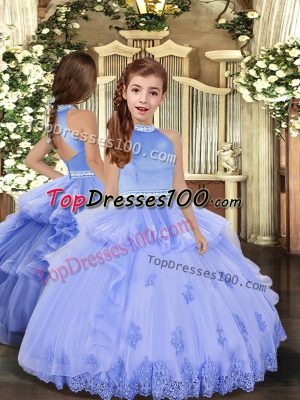 Trendy Lavender and Pink And Yellow Backless Halter Top Beading and Appliques Little Girls Pageant Dress Wholesale Tulle Sleeveless