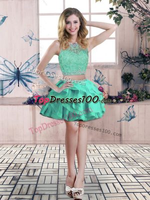 Apple Green Tulle Zipper Scoop Sleeveless Mini Length Homecoming Dress Online Beading and Lace and Ruffles