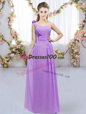 One Shoulder Sleeveless Chiffon Quinceanera Court Dresses Hand Made Flower Lace Up