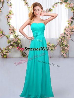 Sweetheart Sleeveless Chiffon Quinceanera Court of Honor Dress Hand Made Flower Lace Up