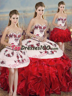 Deluxe Sleeveless Embroidery and Ruffles and Bowknot Lace Up Sweet 16 Quinceanera Dress