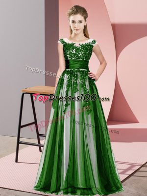 Dramatic Beading and Lace Damas Dress Green Zipper Sleeveless Floor Length