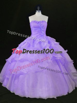 Lavender Sleeveless Floor Length Beading and Ruffles 15 Quinceanera Dress
