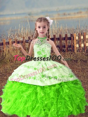 Customized Sleeveless Floor Length Beading and Embroidery and Ruffles Lace Up Pageant Gowns For Girls