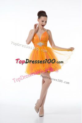 Ball Gowns Dress for Prom Orange Straps Tulle Sleeveless Mini Length Zipper