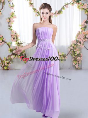 Fantastic Lavender Quinceanera Dama Dress Chiffon Sweep Train Sleeveless Beading