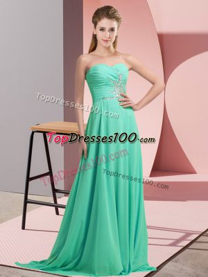 Sweetheart Sleeveless Chiffon Prom Gown Beading and Appliques Lace Up