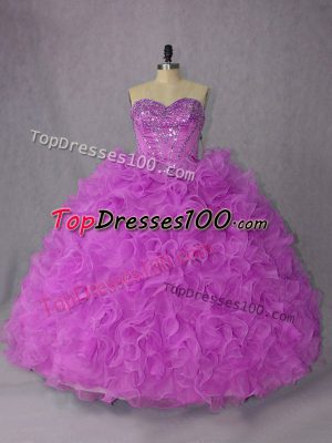 Sweetheart Sleeveless 15 Quinceanera Dress Floor Length Beading Lilac Organza
